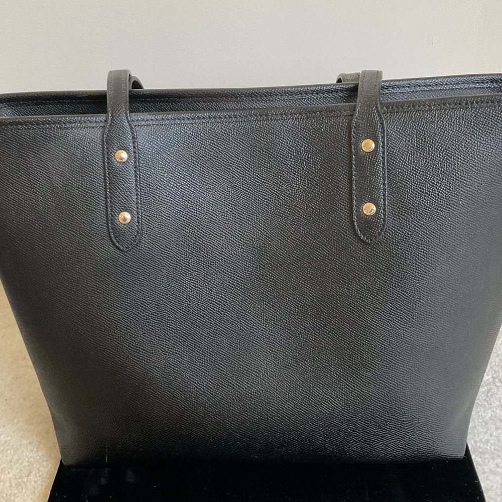 Coach Black Leather Tote with Gold Logo Accent - Picture 2 of 4